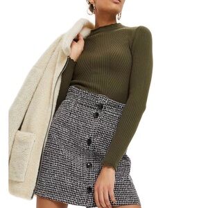 Topshop Black and White Buttoned Mini Skirt